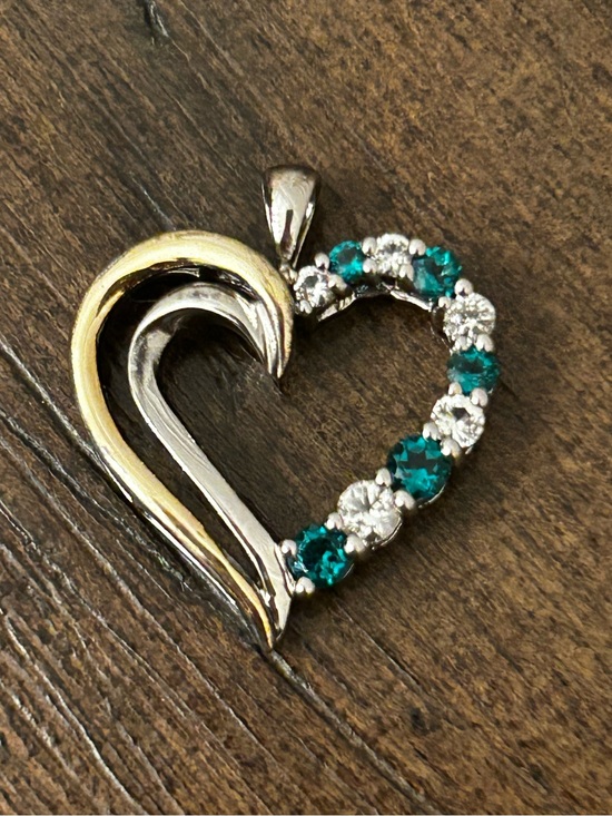 Richline Jewelry - RL 925 Sterling Silver & 10K Yellow Gold Emerald Open Heart Pendant Richline